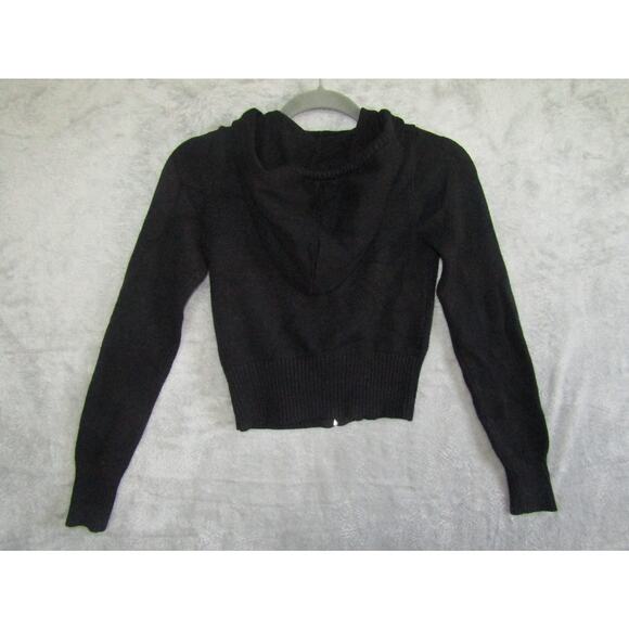 Aeropostale Girls M Black Knit Zip Hoodie Cropped Y2K Sweater Soft Stretch - Picture 2 of 5